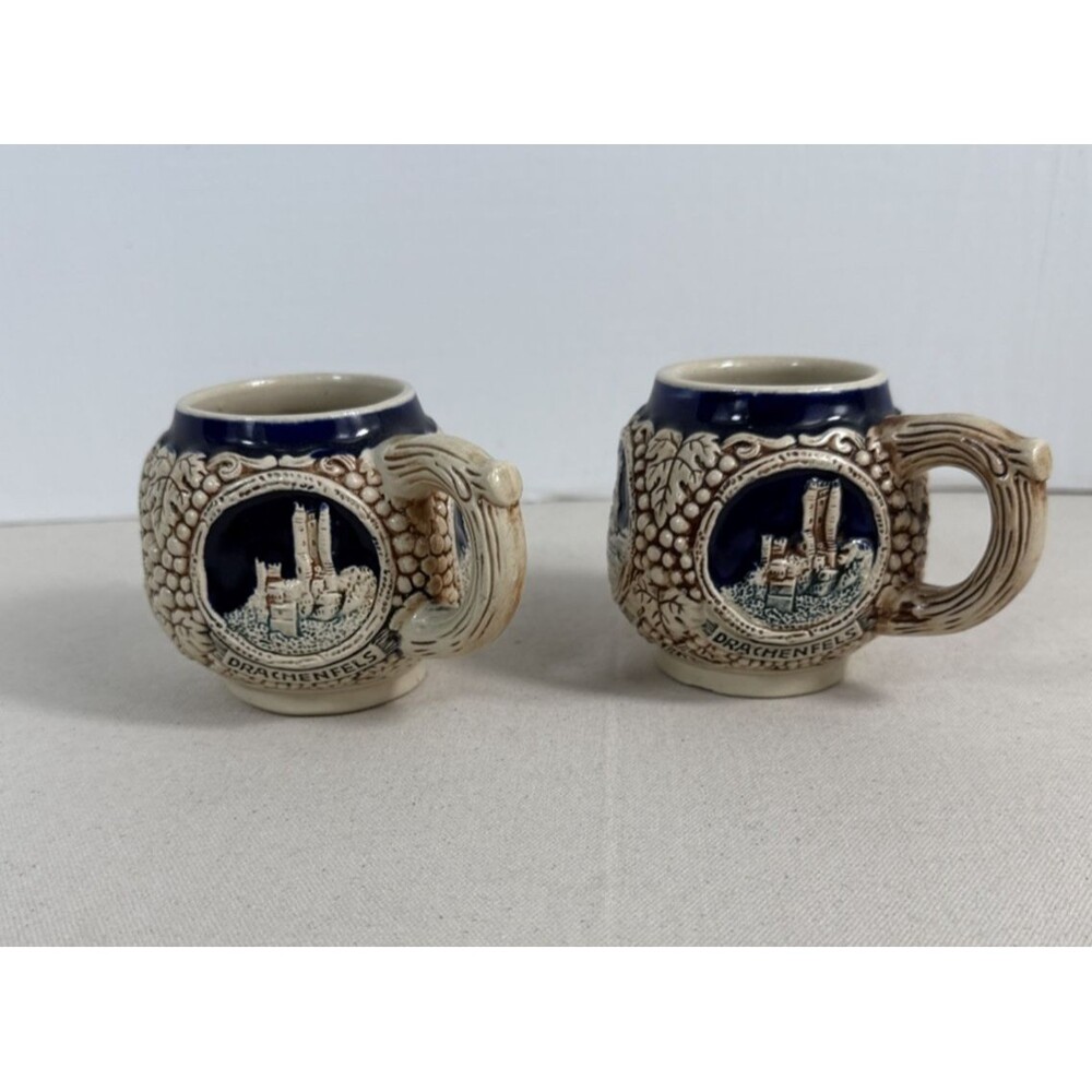 Marzi & Remy Stoneware Cup Mug German Beer Stein Style Castles Set of 2- Vintage